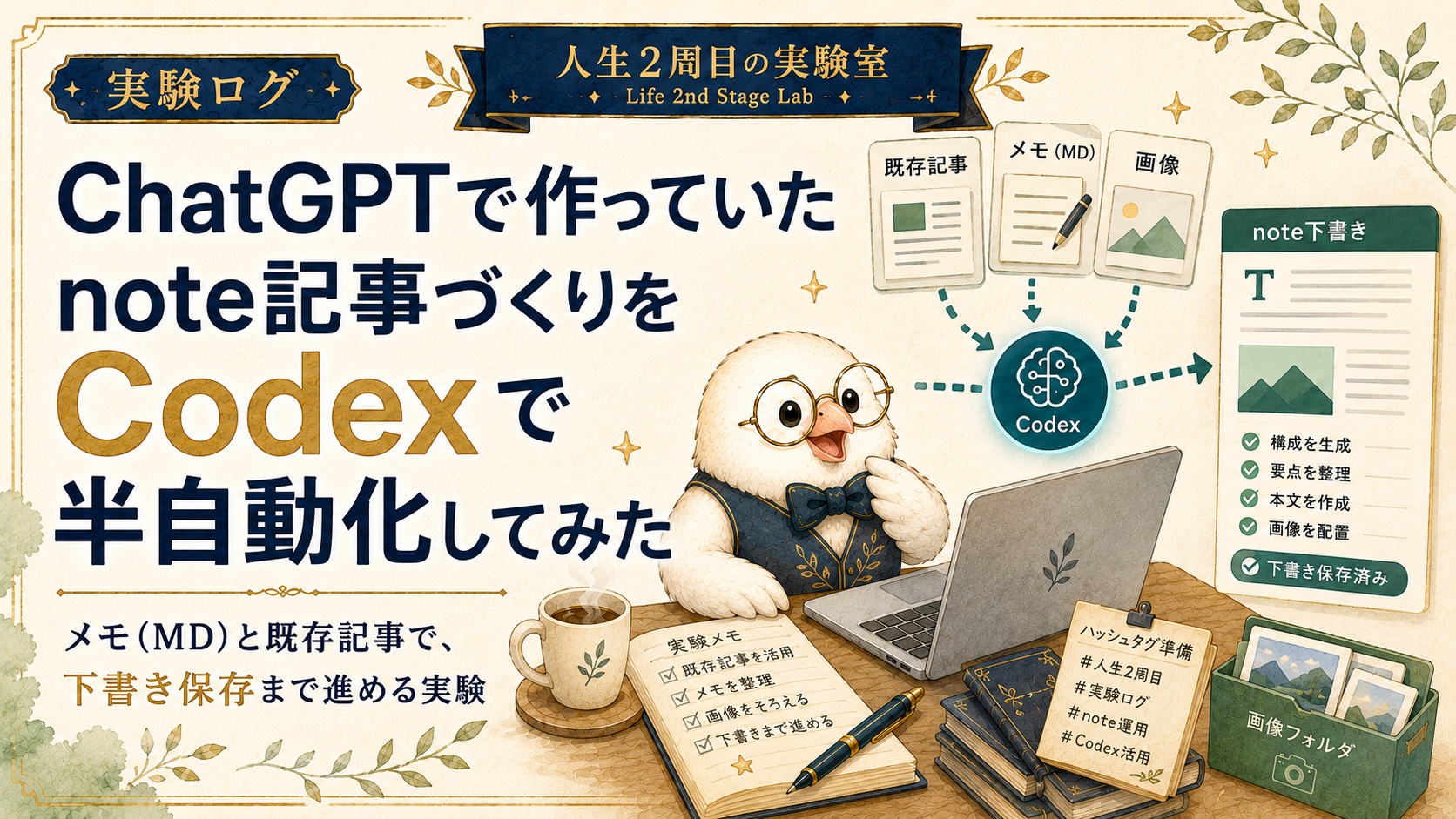 ChatGPTで作っていたnote記事づくりを、Codexで半自動化してみた実験ログのサムネイル
